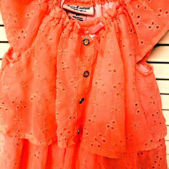 Juicy Couture Little Girls Eyelet Dress 3T Lined Peach‎ Papaya Coral Logo Ruffle - Picture 3 of 7